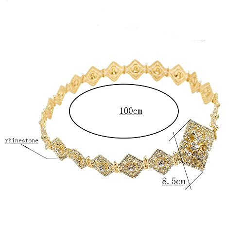 Full Rhinestone Prismatic Moroccan Caftan Belt Metal Waist Chain Ethnic Wedding Bridal Accessories (Color : Rose Gold, Size : 1)2