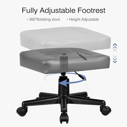 VECELO Under Desk Footrest, PU Ergonomic Foot Rest with Wheels, Comfort Padding, Height Adjustable for Relieving Leg Pain, Stiffness, and etc, Gray by VECELO - Image 4