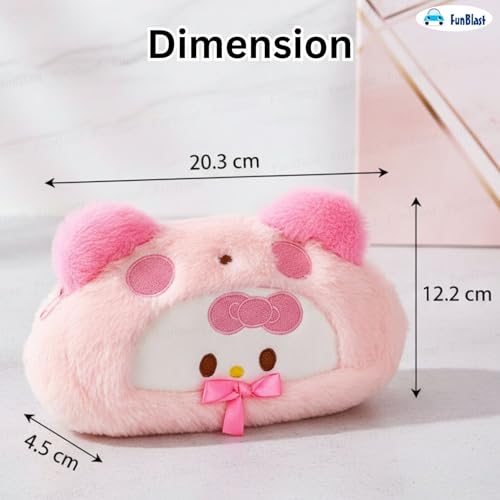 Image of FunBlast Fur Pencil Pouch for Girls - Cute Cartoon Animal Pouch, Multi-Purpose Zipper Case for School Kids, Cosmetic Pouch for Girls, Coin & Travel Pouches for School /Office (Pink-A)
