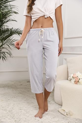 Image of PNAEONG 3 Pack Women Pajama Pants Capri Length Drawstring Pj Bottoms Sleep Lounge Pants with Pockets S-3XL