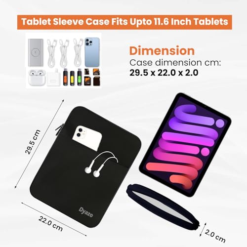 Image of Dyazo Tablet Sleeve Case Fits Upto 11.6 Inch Tablets | Protective Carrying Sleeve with Organized Compartments | Compatible with iPad, Samsung Galaxy Tab, Lenovo, Realme, OnePlus, Xiaomi & More (Black)