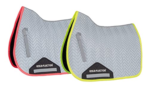 Equi-Flector Shires Horse/Pony Saddlepad, Reflective Fabric Pink Trim 17" - 18", Denim Pinstripek