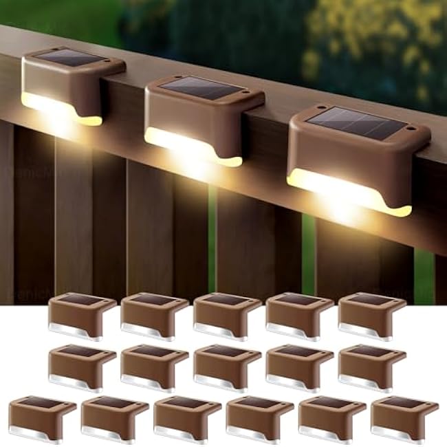 DenicMic 16 Pack Solar Deck Lights Outdoor Waterproof 4000K Warm White LED for Step Fence Patio Yard Stair Balcony Railling Outside Deck Lighting