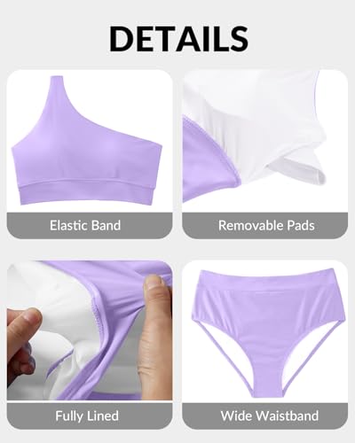 Image of Holipick Women One Shoulder High Waisted Bikini Sets Two Piece Swimsuit Tummy Control Bathing Suit Full Coverage Swimwear