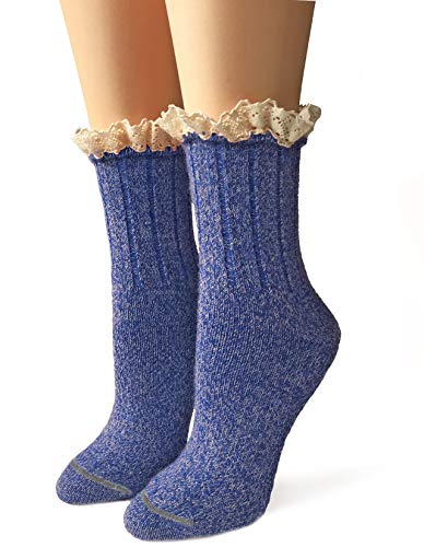 Warrior Alpaca Socks - Ladies Alpaca Wool, Lace Trimmed Ankle Socks (Medium, Indigo Blue)