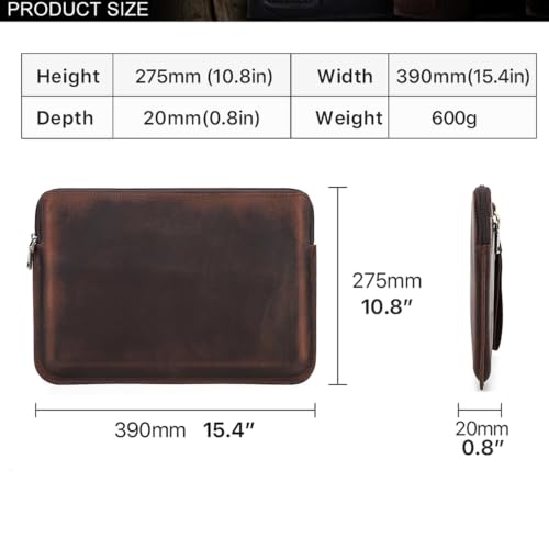 Image of CONTACTS Crazy Horse Leather 15.4 inch Laptop Case Slim Laptop Sleeve Briefcase | Compatible with MacBook Pro 15 inch Large Document Bag for Men Notary Bag by Handmade