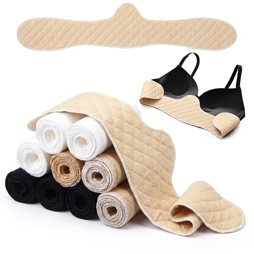 Boyiee 9 Pcs Bra Liners for Sweat, 67% Cotton and 33% Polyester Fiber, Reusable Washable Under Breast Sweat Absorber Pads(White, Nude, Black,M Size)