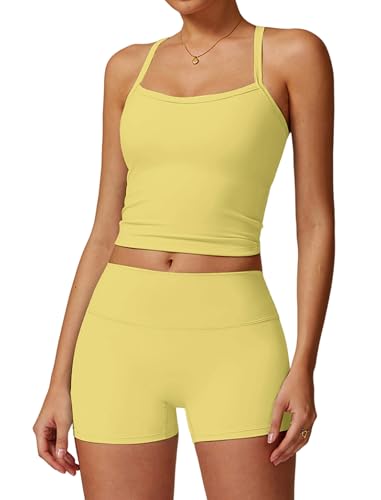 Two Piece Workout Sets For Women Tank Top Matching High Waist Booty Lifting Shorts Gym Yoga Active Wear Outfits