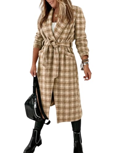 Image of Ladiyo Womens Classic Coat Lapel Collar Open Front Belted Long Jacket