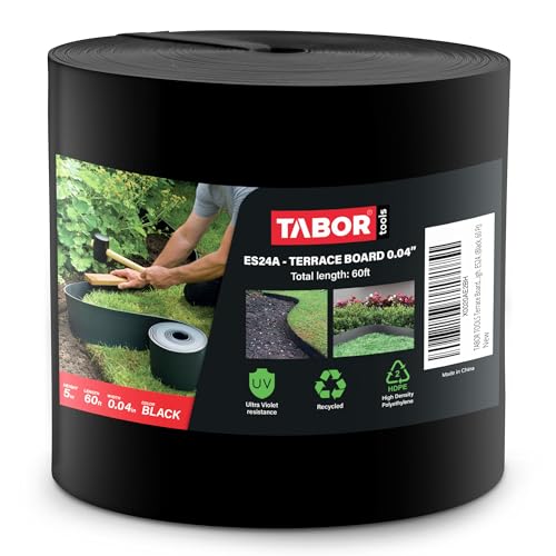 TABOR Tools 60 Ft Terrace Board, 5 Inch High, 0.04" Inch Thin, Landscape Edging Coil, Grass Barrier, Bender Board, Garden Liner, ES24. (Black)