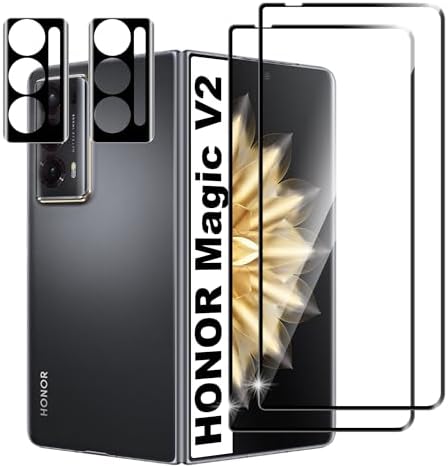 Tempered Glass for HONOR Magic V2 Screen Protector [2+2 Pack] Camera Lens Protector and Screen Protector [9H Hardness] [HD] Rear Camera Protector Film Tempered Glass Film