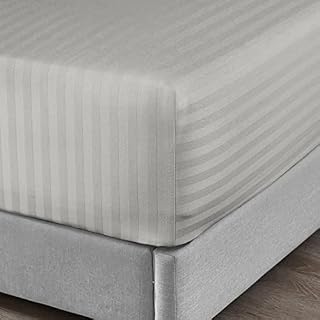 Oxford Homeware Fitted Sheet 25cm Deep Brushed Microfiber Kingsize Fitted Bed Sheets - Easy Care Soft Satin Stripe Navy Bed Sheet - Shrinkage and Fade Resistant