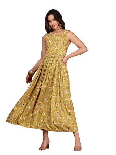 Image of Dress for Women | New Rayon Floral Printed Flared Maxi Dress for Women & Girl's