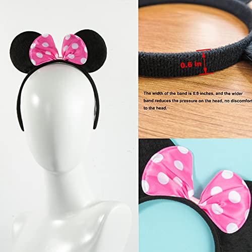 Chuangqi CHQ-12P Mouse Ears Solid Black And Pink Bow Headband thumb #2