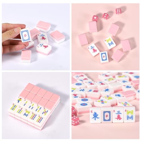 American Mahjong Set 166 piezas 1.2 pulgadas color rosa miniatura 6