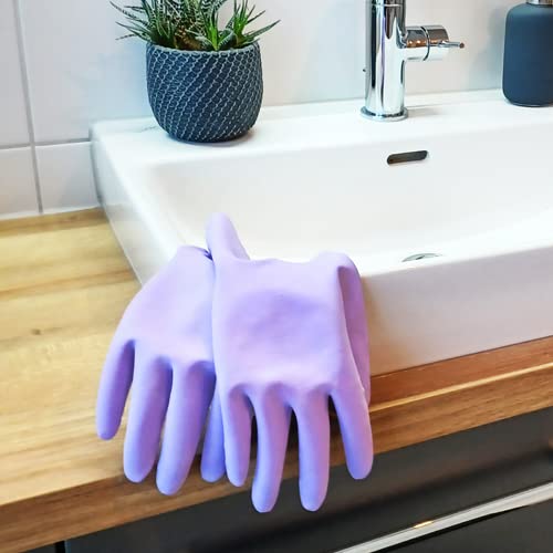 Wahoo 3 Paia Guanti Pulizia Casa, Fodera Floccata in Cotone Guanti per Lavare i Piatti, Impermeabile, Antiscivolo, Bud Tenero, Taglia S