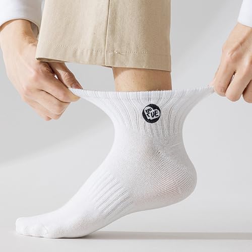 Socks,5 Pairs Mens Sport Athletic Letter Embroidery Cotton Ankle Socks Moisture Wicking Breathable Short Tube Socks3