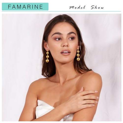 FAMARINE Gold Silver Long Earrings Women Dangle Ball Earrings Simple Jewelry2