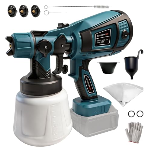 RAYLEEY Cordless Paint Sprayer Compatible with MAKITA 18V Battery Electric HVLP Spray Gun 1000ml Container 3 Copper Nozzles for Fences Walls Furniture (Tool Only)