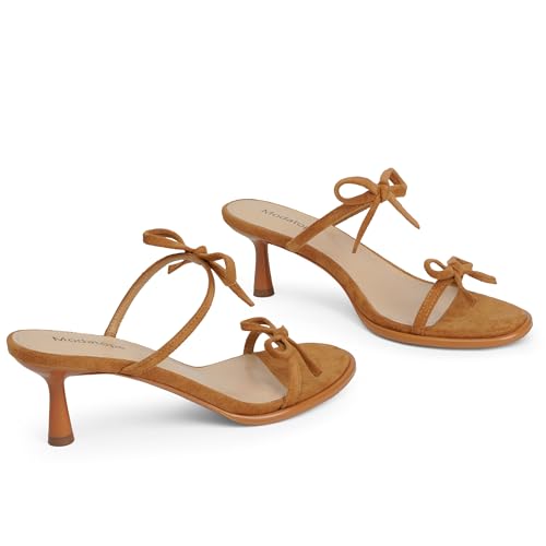 Image of Modatope Two Strap Heeled Sandals for Women Kitten Heel Rounded Toe Heels Women Slip on Open Toe Sandals