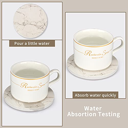 Deceram 6 Pcs White Marble Coaster Set With Holder Absorbent Coasters Drink Coasters Ceramic Bar Coasters Cute Dining Coffee Table Coasters Decor Gift Cup Stone Modern Coasters For Beverage Beer Coasters thumb #2