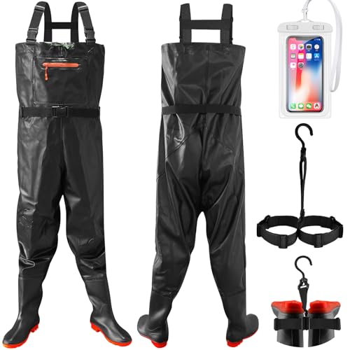 Eiito Vadeadores para homem e mulher, calças de pesca impermeáveis com botas, calças de passeio com alça ajustável, respiráveis e impermeáveis para obras, pesca, fazendas