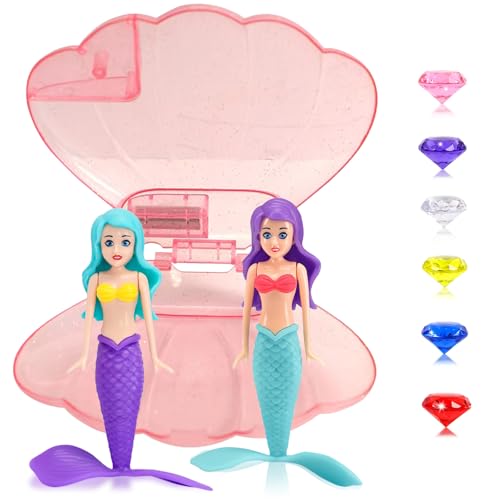 Lot de 2 jouets de plongée pour enfants - Sirène avec coquillage rose - Jouet sirène pour fille - Pour baignoire, piscine, entraînement de piscine...