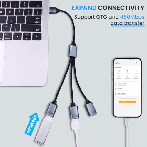 Image of Verilux 3 in 1 USB to USB Cable, Male to 3 Female Nylon Braided Cable Support 480Mbps Data Transfer for Laptop, PC, Computer, Mac, PS5, Xbox, Keyboard, Car, Mac, Xbox, Laptop, Tablet, Smartphone