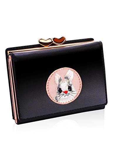 Preisvergleich Produktbild JIUFENG Damen Brieftasche Kreatives Tier Bestickte Multi-Karten Geldbörse (schwarz)