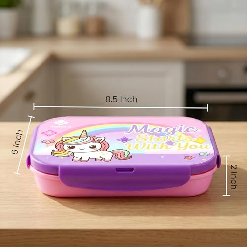 Image of Stainless Steel Lunch Box for Kids, Boys & Girls, Unicorn Design with 2 Compartments, Leakproof Tiffin Box for School, BPA-Free, Easy to Carry & Clean, Multipurpose Lunch Box for Outdoor Use