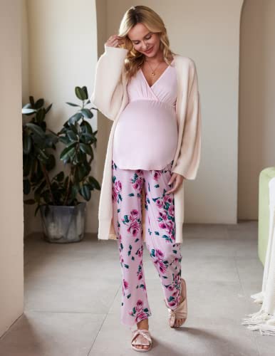 Ekouaer Womens Labor And Delivery Pajama Nursing Top And Pant Set Soft Loungewear For Breastfeeding (Floral Pink L) #TOP2