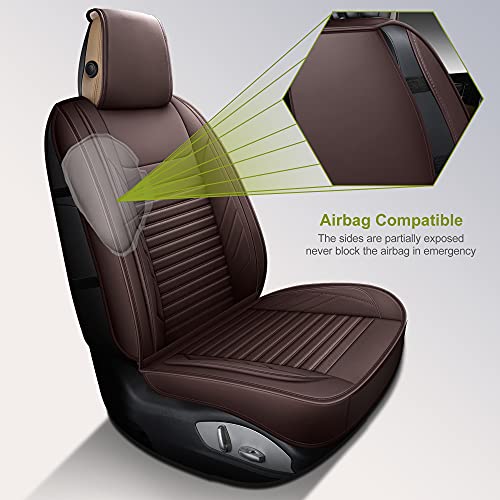 Image of AOOG Leather Car Seat Covers, Leatherette Automotive Seat Covers for Cars SUV Pick-up Truck, Non-Slip Vehicle Car Seat Covers Universal Fit Set for Auto Interior Accessories, Front Pair, Brown