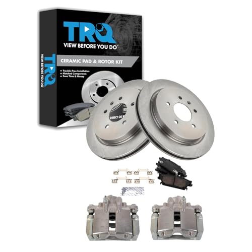 Image of TRQ Rear Brake Pad and Rotor Set Ceramic Rotors Calipers Brake Code JE5 JL9 Compatible with 2010-2011 Cadillac STS