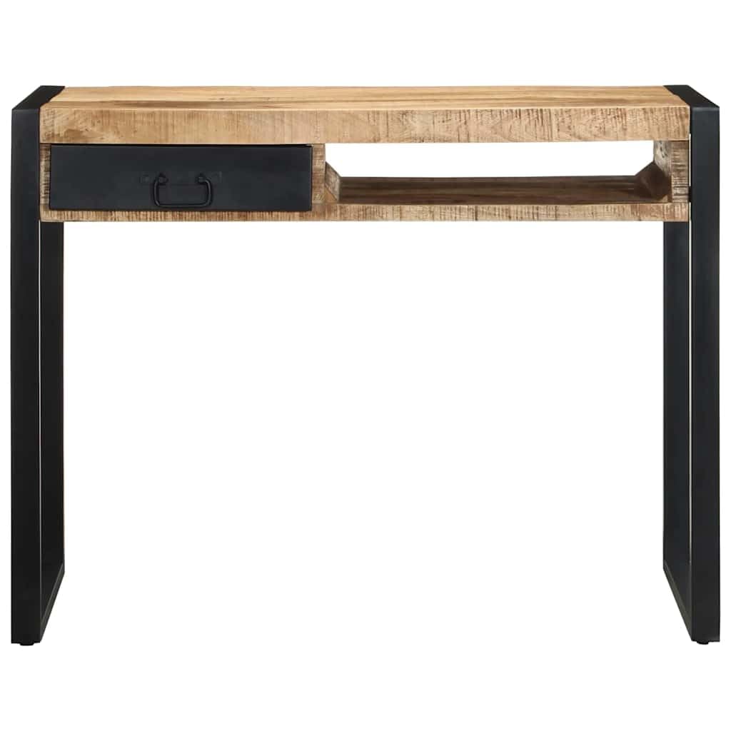 Hothingwell Biurko z litego drewna mango 100x50x75 cm | Metalowe nóżki, duża przestrzeń do przechowywania, do gabinetu lub biura