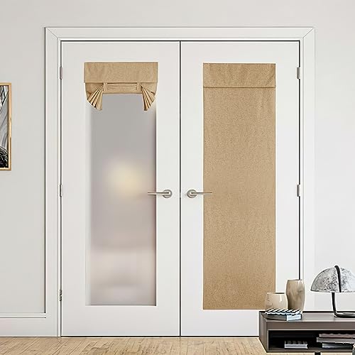 NICETOWN Privacy French Door Curtains, Country Linen Sheer 100% Blackout Door Window Covering and Drapes Thermal Insulated Blinds for Sliding Kitchen,