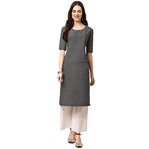 Image of Pinkmint Women's Crepe Grey Color Floral Printed Straight Kurti[NB-530357]