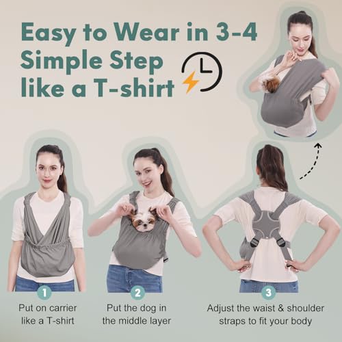 Supet Dog Sling Carrier for Small Pets, Hands Free Cat Sling, Reducing Back Neck Pain Anti-Anxiety Puppy Front, Adjustable Soft Dog Carrying (Grey, Regular) - Image 6