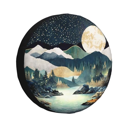 Image of Mountain Natural Scenery Starry Sky Moon Spare Tire Cover Universal Fit for Trailer RV SUV Truck Camper Weatherproof Wheel Cover 15 inch