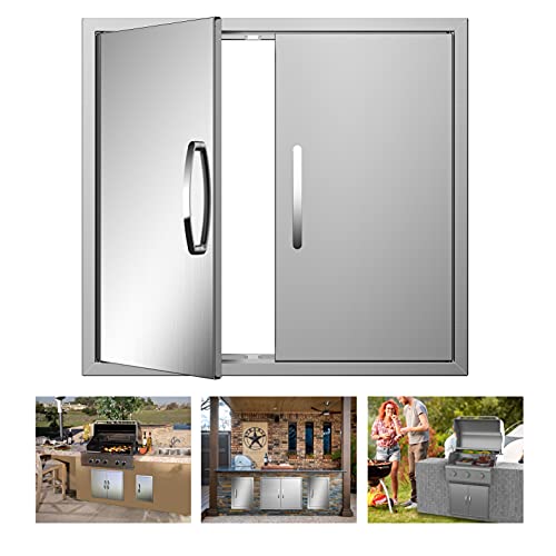Outdoor Kitchen Doors 26W x 24H Inch, Double BBQ Access Doors 304 Stainless Steel for Outdoor Kitchen Cabinet Grill Station or BBQ Island