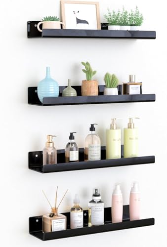 Image of Acrylic Floating Wall Shelves, 15 x 4 x 2.5 in, Clear, Set of 2, Modern Wall Mount Display Shelf (Black, 15, 6)
