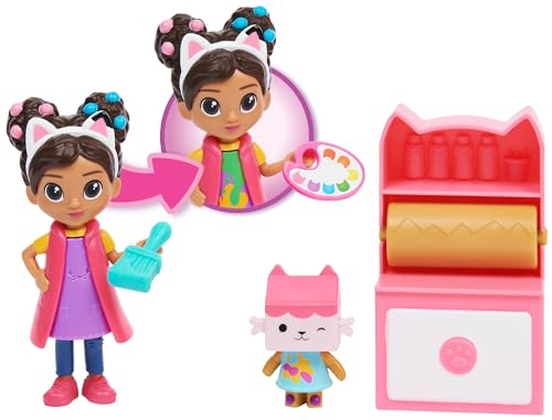 Gabby et la Maison Magique - Gabby Dollhouse - PACK 2 FIGURINES ET ACCESSOIRES - Coffret Studio d’Art - Gabby, 1 Figurine Chat Et Accessoires - Dessin Animé Jouet Gabby Chat - Jouet Enfant 3 Ans et +