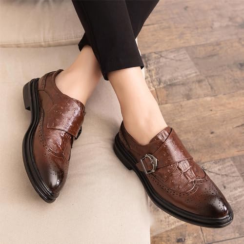 Men's Genuine Leather Monk Strap Slip-on Shoes Handmade Business Dress Loafers Casual Footwear with Buckle3