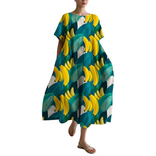 Zhyaj Womens Flowy Short Sleeve Boho Graphic Maxi Dress Summer Plus Size Floral Print Maxi Dress Hawaiian Beach Vacation Swing Sundress