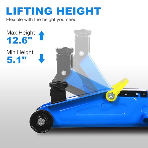 Image of Jack Boss Floor Jack 1.5 Ton (3,000 LBs) Hydraulic Car Jack, Lifting Range from 5.1 Inch to 12.6 Inch, Fits Sedans Automotive Blue