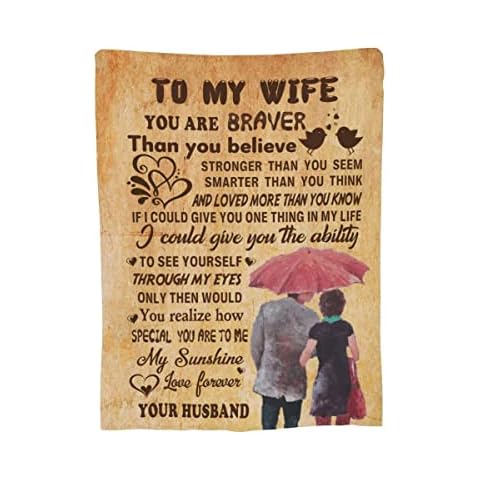 Gifts for Wife from Husband Anniversary, to My Wife Blanket, Thoughts Blanket Presents for Her Romantic Wedding Gift for Women 60 x 50 in Cover