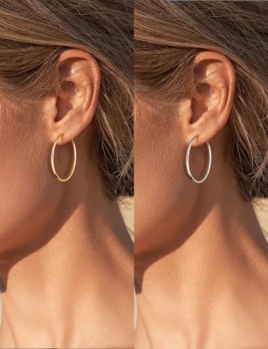 Image of Gacimy Gold Hoop Earrings for Women, 14K Gold Plated Thin Hoops