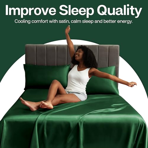 Image of MR&HM Satin Pillowcase for Hair and Skin, Silk Satin Pillowcase 2 Pack, Standard Size Pillow Cases Set of 2, Silky Pillow Cover with Envelope Closure (20x26, Dark Green)