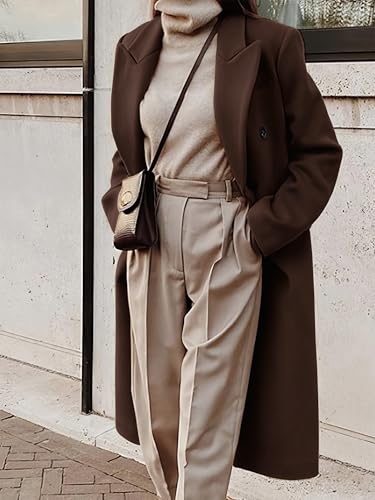 Image of IDEALSANXUN Womens Long Wool Coats Fall Winter Double Breasted Trench Coat Peacoat