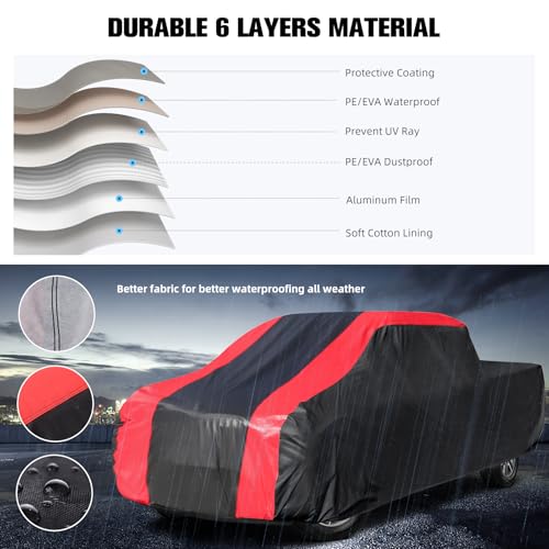 Image of 6-Layer Car Cover Waterproof All Weather for Automobiles,Universal Fit for Truck,Outdoor Full Cover Rain Sun UV Protection with Zipper Cotton,Fit Truck-Length(211 inch to 229 inch)