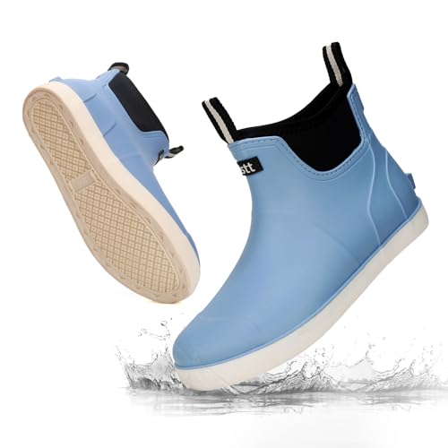 Image of Men's Deck Boots Waterproof Fishing Rain Boots, Anti-Slip Rubber Boots Ankle Booties, High-Performance Footwear Chelsea Boots for Gardening Boating Camping Sailing